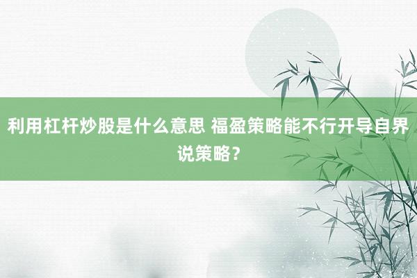 利用杠杆炒股是什么意思 福盈策略能不行开导自界说策略？
