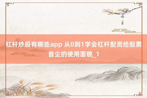 杠杆炒股有哪些app 从0到1学会杠杆配资给股票音尘的使用面貌_1